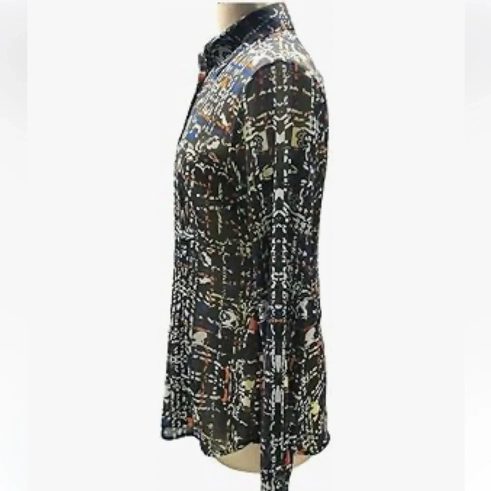 CABi XL Sheer Abstract Print Button Down Blouse Multicolor Career Top - Picture 4 of 12